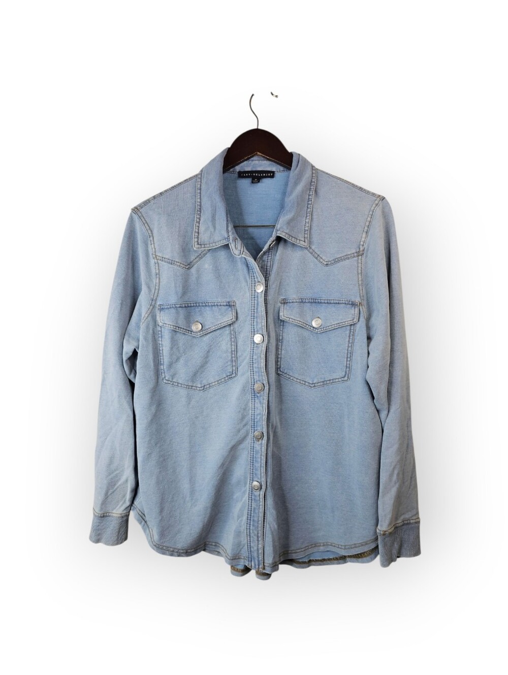 Jane + Delancey Women's XL Light Wash Denim Knit Western Button Front Shirt - Picture 2 of 5